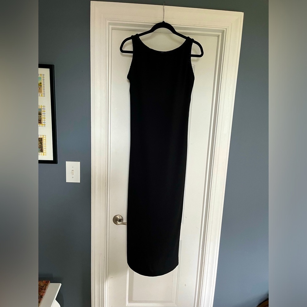 VTG Cache Classic Old Money Black Beaded Lined Formal Kick Slit Dress Sz 6 EUC